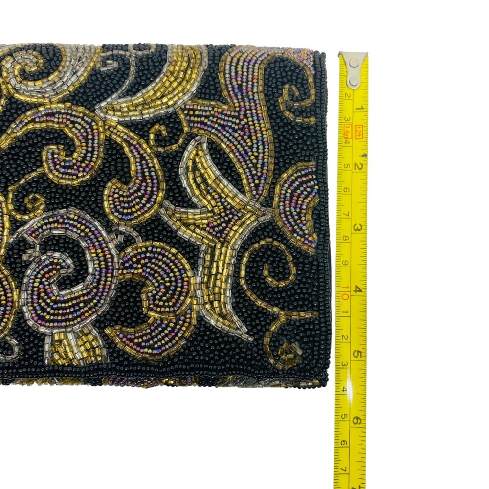 Vintage Beaded Clutch Purse: 1950s/60s Black Multi-Color Evening Bag - Picture 8 of 8